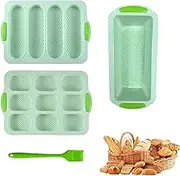 HopeNest 4 Kind Different Silicone Loaf Pan Set, Non-Stick French Bread Baking Trays with 4 Cup French Bread Baking Mold, 9 Cup Hamburger Bun Mold, 1 Cup Toast Tray, and 1 Brush