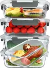 Glass Food Containers Meal Prep with Locking Lid Microwave/Dishwasher Safe, Gray