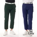 【LYNX GOLF】首爾高桿風格！男款保暖防風防潑水四面彈性大腿口袋剪接造型平口窄管休閒長褲(二色)