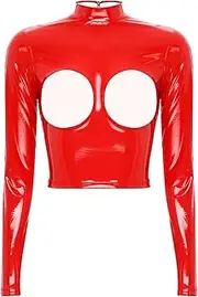 [GRRKDFQ] Women's Erotic Costumes Back Zipper Cupless Sexy Top Open Chest Nipple Crop Tops