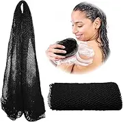 Adeton African Net Sponge, Authentic, Real, Black Owned, Exfoliating Bath Wash Cloth, Long Sponge, Body Exfoliator, Sapo, Shower Bath Accessories, Back Foot Scalp Scrub, Flat Dead Skin Remover (Black)
