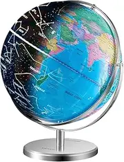 VEVOR Illuminated World Globe with Stand, 33cm/13 inch, Educational Earth Globe with Stable Heavy Metal Base and LED Constellation Night Light HD Printed Map, Spinning for Kids Classroom Learning