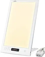 Light Therapy Lamp,12000 Lux (40 Brightness Levels),with UV-Free,5-Gear time,Sunrise/Sunset/Alarm Reminder,Graphic Display,Double Socket,Emotion Control lamp,Bionic Sun Lamp,Therapy Light(SAD-DP-01)