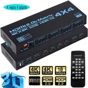 HDMI Matrix Switch 4x4, 4 In 4 Out 4K with EDID Extractor IR Remote Control