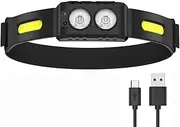 Flashlight IPX4 Waterproof 4 Gears Light 300 Lumen Front Lantern USB Charging Smart Head for Adults Runner Camping Climbing Outdoor