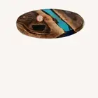 Round Blue Clear Epoxy Resin Coffee Table Tops Walnut Epoxy Table Garden Decors