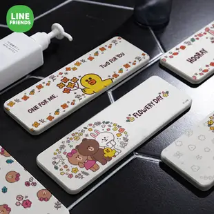 LINE FRIENDS 熊大 花朵款 硬式珪藻土洗漱墊 24x8 防潮 杯墊 瀝水 硅藻土牙刷架【5ip8】