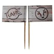 200x Flag Picks 65mm "Rare" Steak Marker One Tree Toothpick Skewer Bamboo