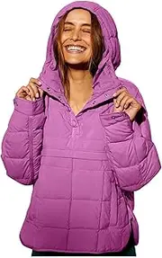 [VESNIBA] Women's Quilted Pullover Puffer Jacket Oversized Long Sleeve Hooded Coats Winter Warm (Hot Pink-b, XL)
