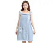 Off Shoulder Wearable Bath Towel Wrap Women Water Absorbent Beach Spa Gym Bathrobes Slip Dress -blue