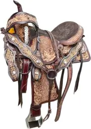 Western Barrel Saddle with Copper Conchos & Bead Trim | Horse-Friendly Design