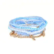 3PCS Bohemian Bracelet Leaves Chain Multilayer Beads Bracelets for Women 61178055E COLOR