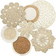 PieJoFpy 7 Pcs Boho Wall Basket Decor Hanging Handcrafted Seagrass Woven Basket Wall Decor Round Bohemian Basket Wall Art Set for Farmhouse Home Room Rustic Decorations Table, Multi Sizes (C1)