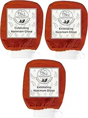 Natural Elephant Exfoliating Hammam Glove - Face and Body Exfoliator Mitt (Burnt Orange (Pack of 3))