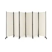 Costway 6-Panel Folding Room Divider 1.72m Rolling Privacy Screen w/Wheels - Beige