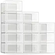 12 Pack Shoe Storage Box - Clear Stackable Organizer for Closet