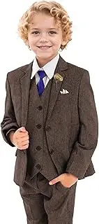 [Bofan] Retro Boys Slim Suits Tweed Herringbone Suit 3 Piece Formal Kids Wedding Ring Bearer Outfits Tuxedos Jacket Vest Pants