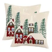 Christmas Pillow Covers 18x18 Set of 18" x 18" (Pack of 2) Houses and Snowmen 2