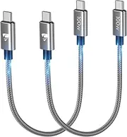 [Aioneus] 100W Short USB C to USB C Cable [2Pack 0.3M+0.3M], PD Fast Charging USB-C Charger Cable Braided Type C Cord for iPhone 16 15 Pro Max Samsung S24 S23 S22 Google Pixel iPad Pro MacBook Switch