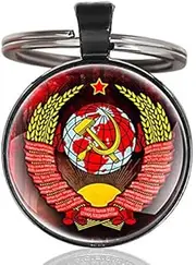 [lujidan] Fashion Silver Pendant Russia Soviet Sickle Hammer Art Glass Cabochon Key Chains