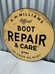 RM WILLIAMS BOOT REPAIR & CARE ROUND LARGE METAL SIGN 560 MM DIAMETER