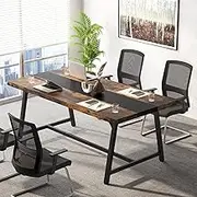 Tribesigns Rustic Office Desk, Rectangle Conference Table, Meeting Table for Conference Room, Vintage Wood Office Executive Desk with Strong Metal Frame for 6 People (Rustic Brown)