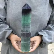 3.54LB Top Natural Fluorite Obelisk Quartz Crystal Wand Tower Point Reiki Gifts
