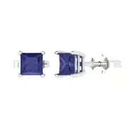 2.0 ct Princess Cut Tanzanite Stud Solitaire Earrings 14k White Gold Push Back