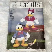 Simplicity Sewing Pattern Donald & Daisy Duck 18" dolls 1986 Uncut #331 Vintage