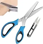 Fabric Scissors Zigzag Scissors, Dressmaking Scissors, Stainless Steel Zigzag Scissors with Comfort Handle, Dressmaking Scissors, Fabric Pinking Scissors, Serrated with Thread Cutter (Blue Black)
