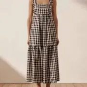 Shona Joy Aimee Wide Strap Open Back Gingham MIDI Dress NWT RRP $329 AU 14 US 10