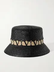 [Valentino Garavani] Valentino Garavani - Printed Silk-trimmed Straw Bucket Hat - Black - 58 58 Black