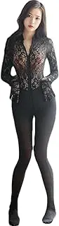 [GRRKDFQ] Women'S Erotic Lingerie Sets Lace Patchwork Jumpsuit Zip Open Crotch See Through Romper