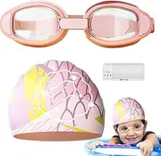 Toddler Swim Caps - Silicone Swimming Caps with Goggles,Comfortable Bathing Supplies for Ages 3-12 Children Boys Girls