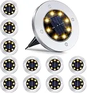 Solar Ground Lights - 12 Pack 10LED Garden Outdoor Waterproof Sidewalk Disk In-Ground Landscape Lighting for Lawn Patio Pathway Yard Steps Deck Walkway (Warm White)