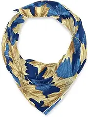[miaozhen] Silk square Warm head wrap for man for head 35.4 Inches Blue and Gold Vintage Maple Leaf chal para mujer, Blue and Gold Vintage Maple Leaf