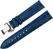 [RECHERE] Leather Watch Band Replacement Strap Push Button Deployment Clasp Butterfly Silver Buckle