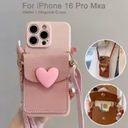 For iPhone 16 Pro Max 15 14 13 12 11 XR Case With Lanyard Card Wallet Cover Slim