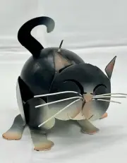 Metal Black Cat Round Candle Holder Whiskers Decor 5”