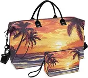 [ZRYSMY] Sunset Tropical Beach Duffel Bag for Traveling, Travel Bag Gym Bag, with Multiple Interior Pockets Shoulder Weekender Bag for Women Men with Toiletry Bag 20.5L x 1.9W x 13.8H, Multi-Colored