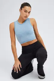 Blue Tank Top Crew Neck Washed Seamless - Size S, Women's Tank