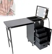 PP-Kic Rolling Mobile Manicure Desk, Multifunctional Makeup Table, Foldable Manicure Table, Portable Nail Table for Nail Teach, Nail Equipment,Black