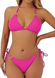 swimall Women's Triangle Bikini Set String Sexy Tie Side Two Piece Swimsuit Cute Halter Bathing Suit