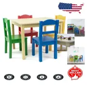 Kids Wooden Table & 4 Chairs Set in Natural/Primary - For Creative Play Indoors