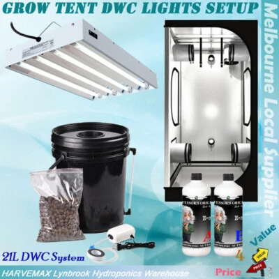 Hydroponics T5 Grow Light 21L DWC System Nutrient Kit Grow Tent 1x1x2M Combo