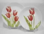 ❤️ Corelle TULIP BOUQUET UPick: Dinner OR Lunch Plate / Spring Green RED Blooms