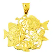 14K Gold Fish Starfish Sea Turtle Pendant
