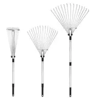 Adjustable Garden Leaf Rake 24 To 63 Inch Telescopic Metal Rake Expandable Foldi