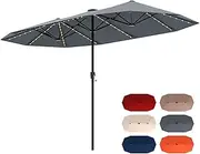 Costway 3.9 m Large Patio Umbrella w/LED Solar Lights, Crank Handle, 12 Heavy-Duty Ribs, Outdoor Double-Sided Table Market Umbrella Rectangular Twin Parasol for Garden Deck Lawn Poolside Backyar