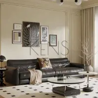 在飛比找樂天市場購物網優惠-【KENS】沙發 沙發椅 法式三人沙發中古復古風黑色真皮沙發